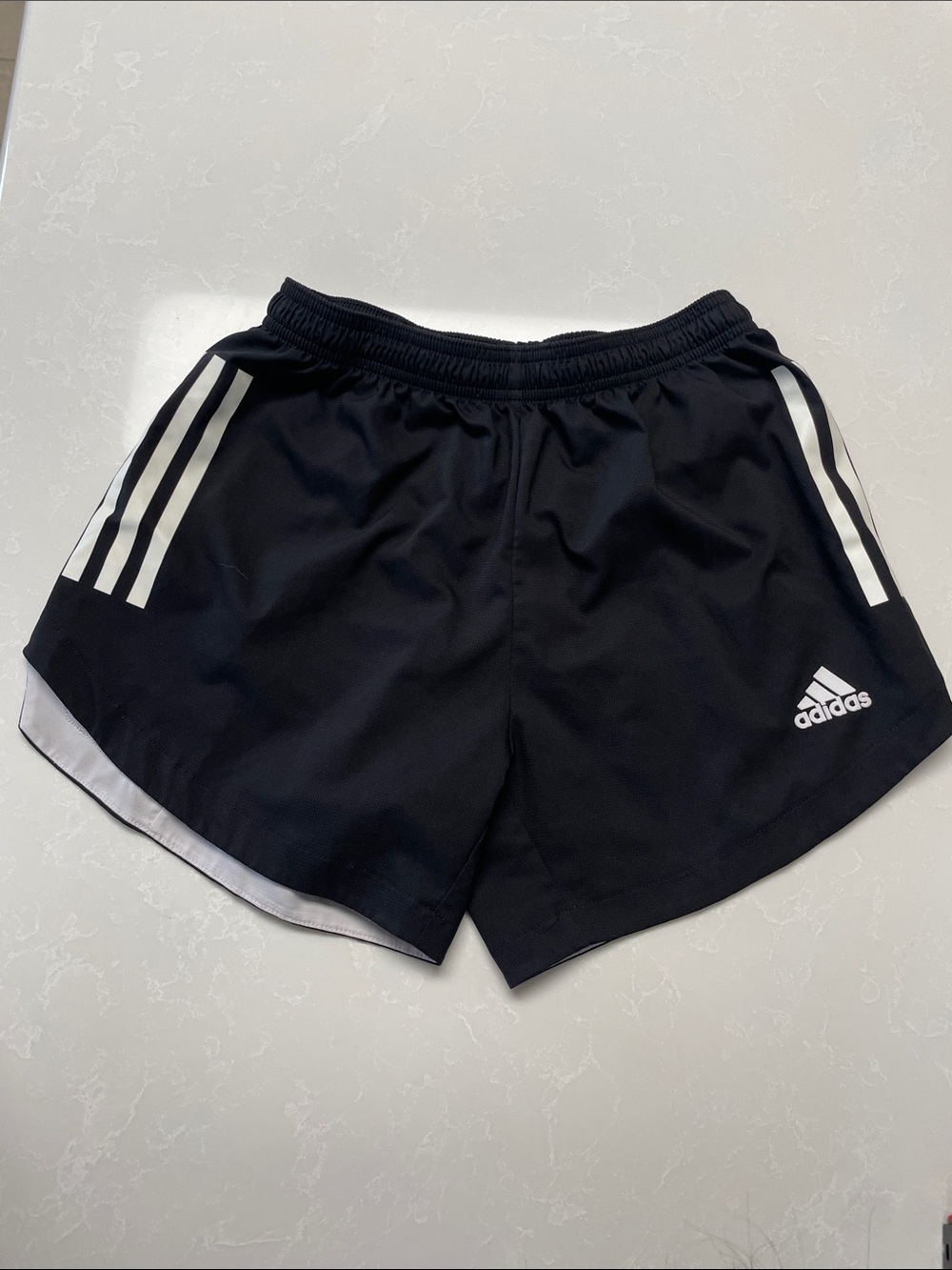 adidas Black Shorts with White Three-Stripe Accents Drawstring Waist